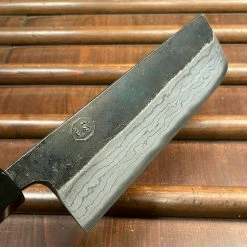 H&K Kumokage 165mm Nakiri Aogami 2 Kurouchi Carbon Damascus Oct Teak Horn Hatsukokoro