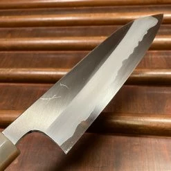 Hitohira Togashi 180mm Santoku Migaki Stainless Clad Aogami 1 Taihei Makassar Ebony Handle
