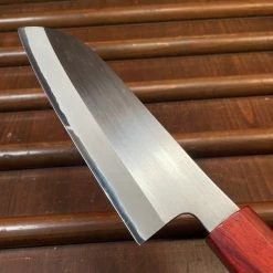 Nakajo Tagai Sanjo 165mm Santoku Migaki Stainless Clad Shirogami 2 Oak And Bubinga Handle