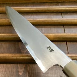 Hitohira Togashi 270mm Sujihiki Kasumi Stainless Clad Shirogami 1 Ebony Handle Blonde Horn