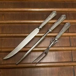 Bernal Cutlery Unmarked 3pc Carving Set Carbon Steel Sterling Handles USA 1890’s-1920’s?