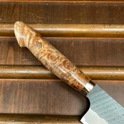 H&K Nigara Hamono 240mm Gyuto SG2 Kurouchi Tsuchime Stabilized Maple Burl Western Handle