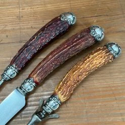 Vintage Used Vintage Landers Frary & Clark Aetna Works Carving Set Carbon Steel Sterling Stag ~1880's-1910's