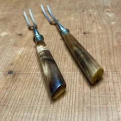 Bernal Cutlery Fork Set In Box Chromed Carbon Steel & Horn Germany Pickles? Hors D'ourve ? 1950s?