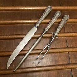 Bernal Cutlery Unmarked 3pc Carving Set Carbon Steel Sterling Handles USA 1890’s-1920’s?