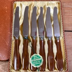 Bernal Cutlery Eichenlaub Tableware Eichenlaub Fruit / Dessert Knife Set Stainless & Butterscotch Solingen Germany~1950's 60's In Box W Tag