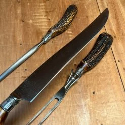 Vintage American Carving Set Carbon Steel Sterling Ferrules Stag ~1880's-1920's Used Vintage