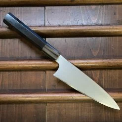 Hitohira Togashi 165mm Utility Kasumi Stainless Clad Shirogami 1 Ebony Handle