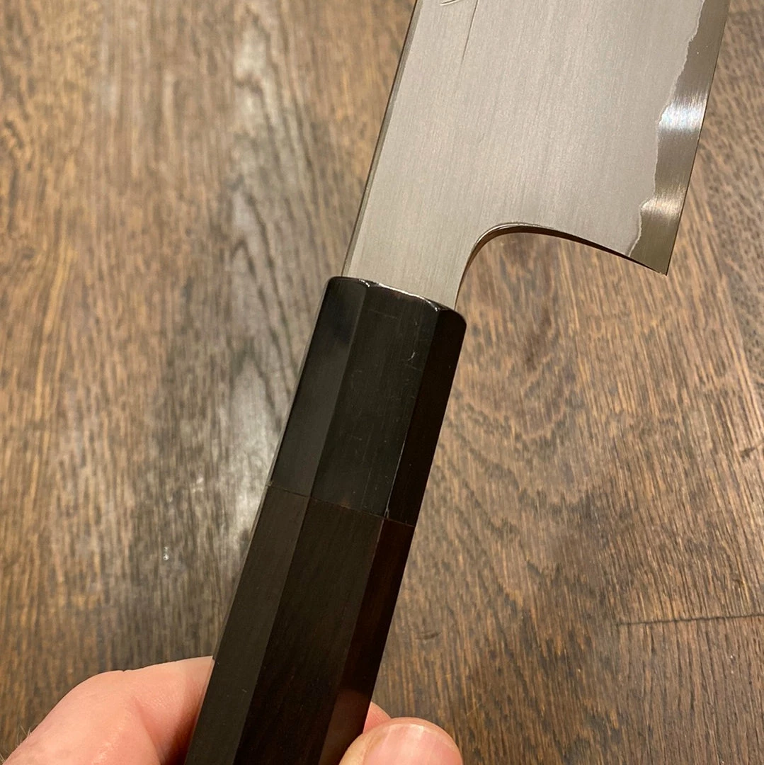Hitohira Togashi 240mm Gyuto Kasumi Stainless Clad Shirogami 1 Ebony Handle