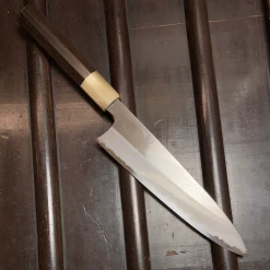 Hitohira Togashi 210mm Gyuto Stainless Clad Shirogami 1 Taihei Macasser Ebony & Horn