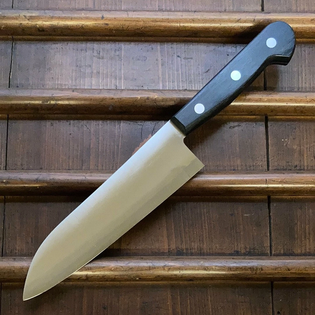 Hitohira New Old Stock Imojiya OKD 180mm Santoku Stainless Clad Shirogami 2 Pakka Handle
