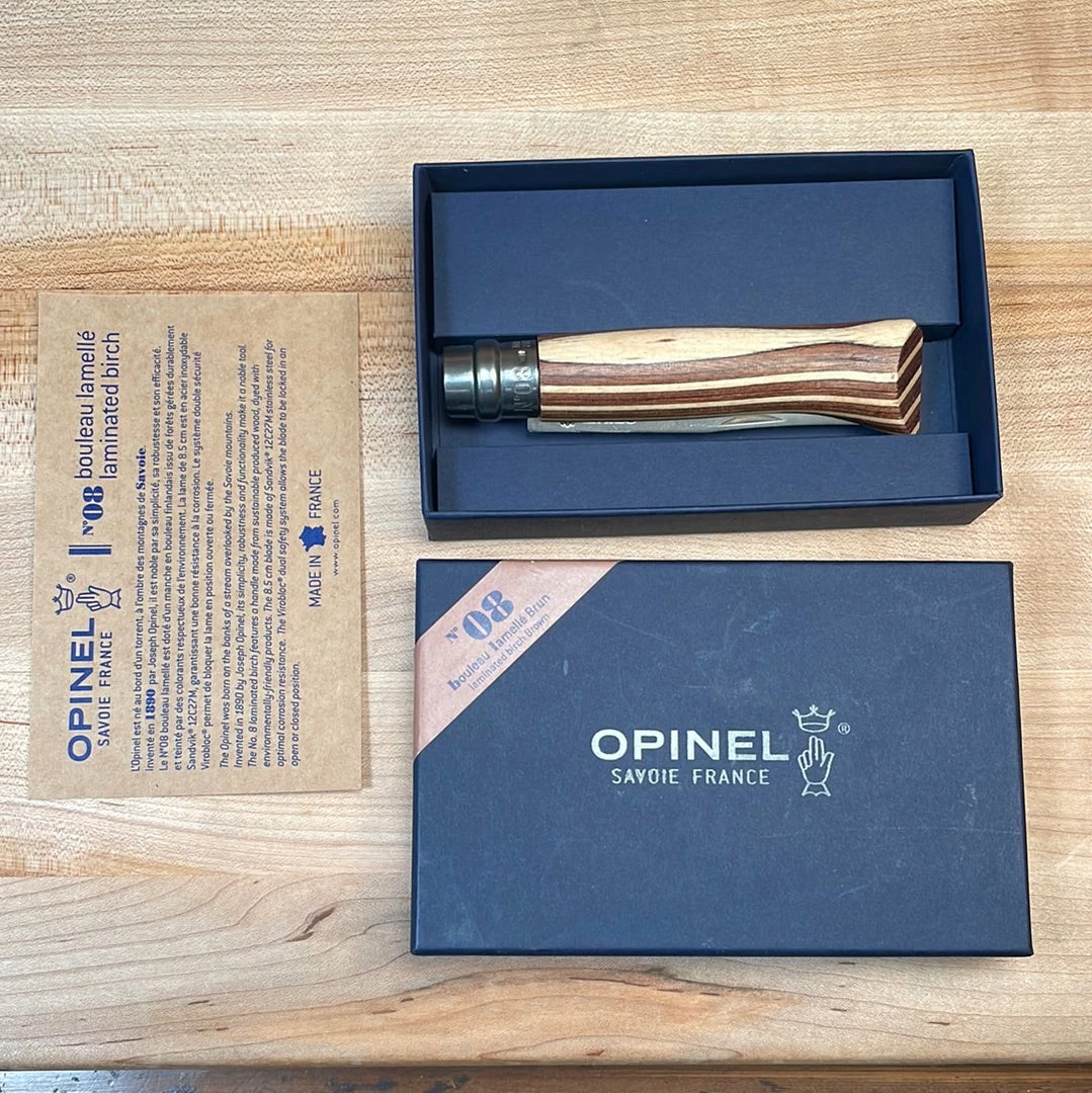 Opinel No.08 Laminated Birch Edition Knives - Brown
