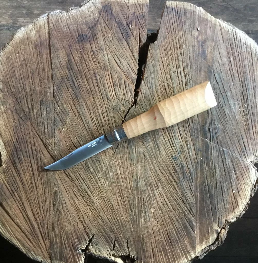 Opinel #8 Raw Handle Folding Knife For Whittling - Stainless